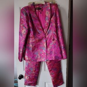 Fashion Nova Hot Pink Floral Damask Pant Suit